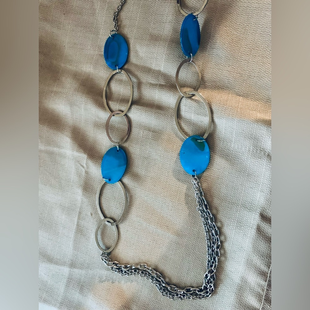 Long Silver & Blue Necklace